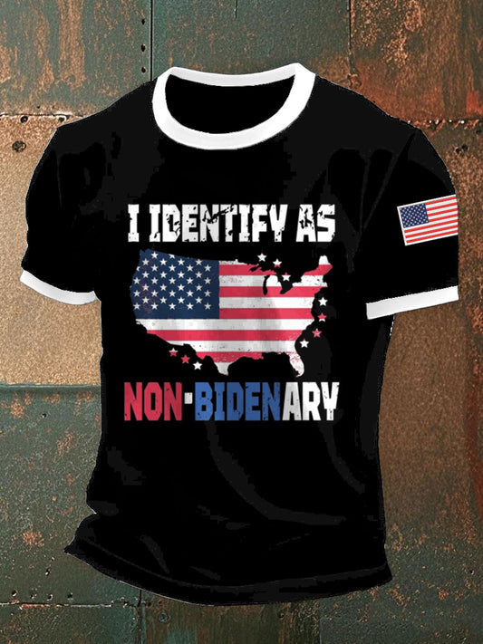 Férfi vintage azonosítom, mint nem bidenary absztrakt nyomtatás alkalmi pamut rövid ujjú póló