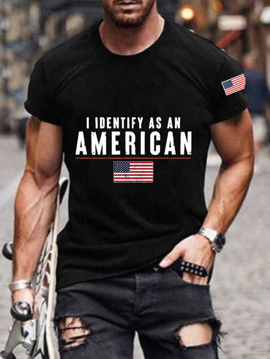 Férfi vintage azonosítom, mint egy amerikai absztrakt nyomtatás alkalmi pamut rövid ujjú póló