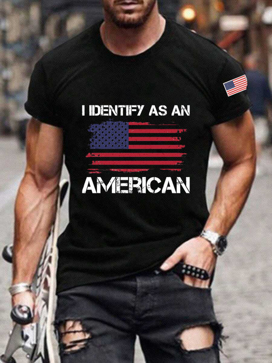 Férfi vintage azonosítom, mint egy amerikai absztrakt nyomtatás alkalmi pamut rövid ujjú póló