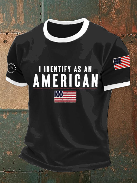 Férfi vintage azonosítom, mint egy amerikai absztrakt nyomtatás alkalmi pamut rövid ujjú póló