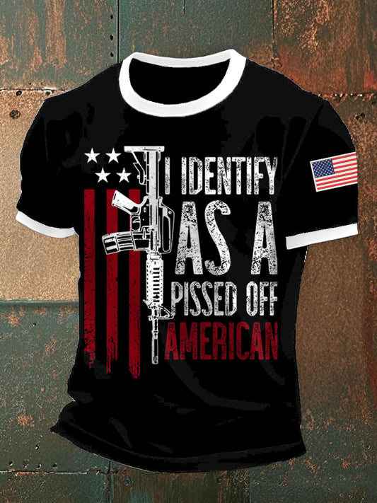 Férfi vintage azonosítom, mint egy amerikai absztrakt nyomtatás alkalmi pamut rövid ujjú póló