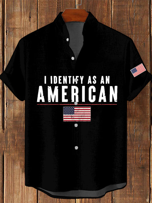 Férfi vintage azonosítom, mint egy amerikai nyomtatás alkalmi pamut rövid ujjú zsebinget