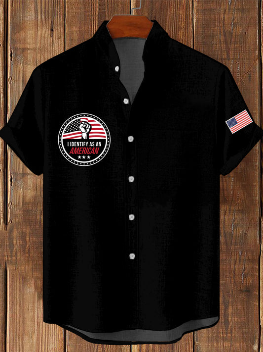 Férfi vintage azonosítom, mint egy amerikai nyomtatás alkalmi pamut rövid ujjú zsebinget