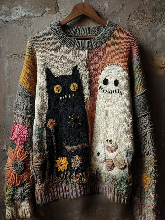 Női vintage állat nyomtatás kényelem alkalmi pulóver