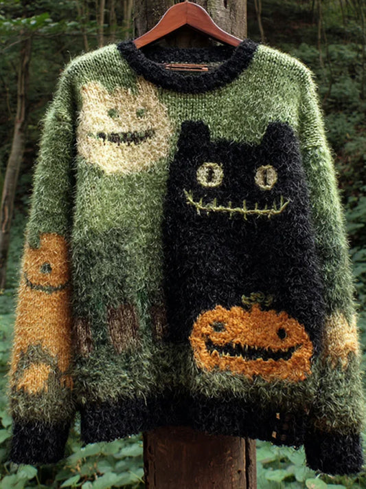 Női vintage állat nyomtatás kényelem alkalmi pulóver