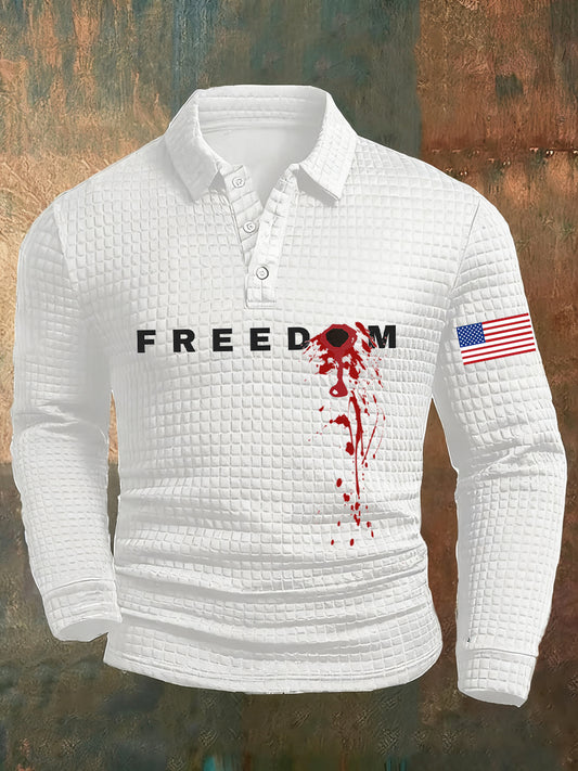 Férfi szabadság amerikai zászló nyomtatás alkalmi waffle polo ing