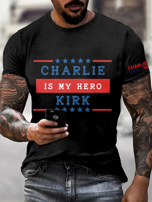 Férfi charlie kirk nyomtatott vintage divat laza rövid ujjú póló