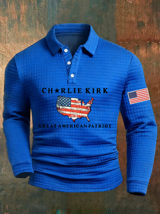 Férfi szabadság amerikai zászló nyomtatás alkalmi waffle polo ing