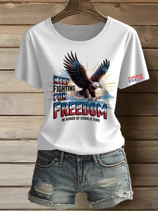 Női szabadság nyomtatott vintage divat laza rövid ujjú póló