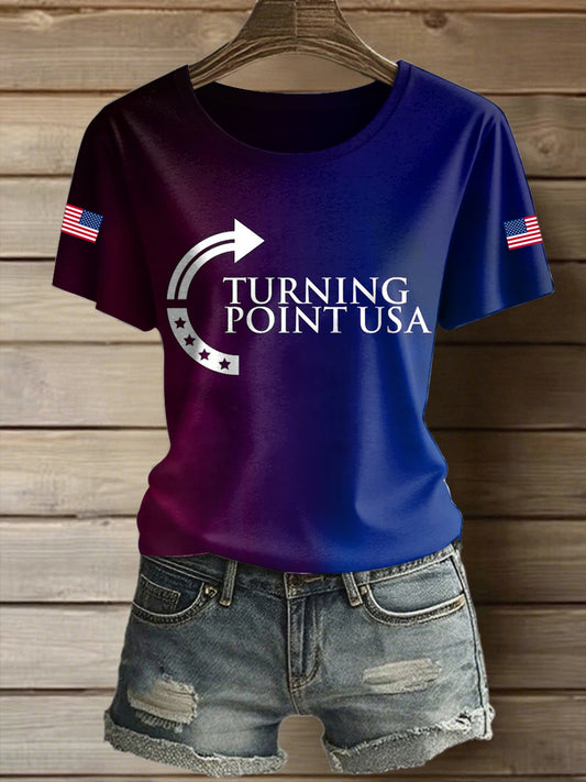 Női amerikai fordulópont nyomtatott vintage divat laza rövid ujjú póló
