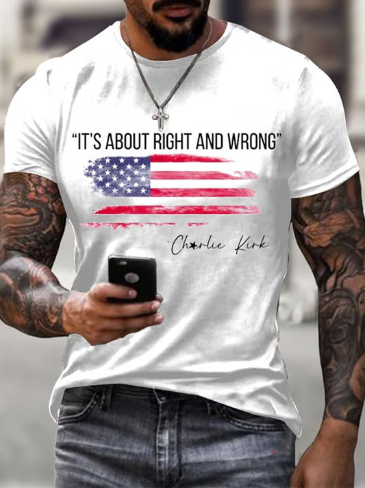 Férfi vintage charlie kirk amerikai zászló nyomtatás emlékpóló