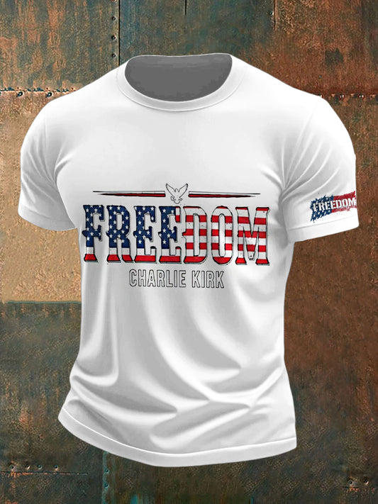 Férfi charlie kirk szabadság nyomtatott vintage divat laza rövid ujjú póló
