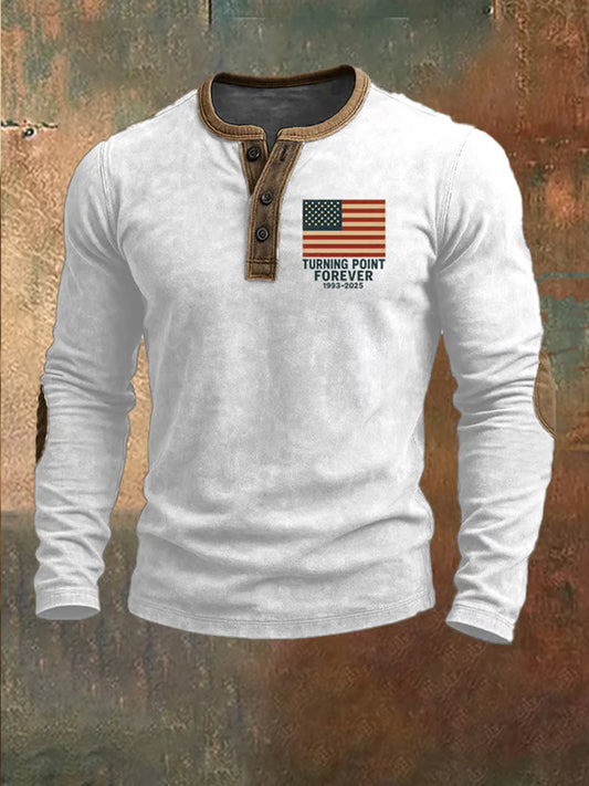 Férfi szabadság amerikai zászló nyomtatás alkalmi henley