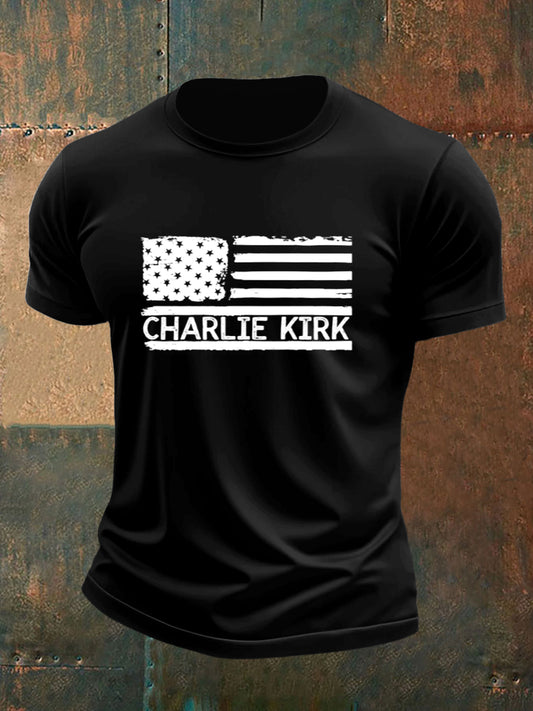 Férfi charlie kirk nyomtatott vintage divat laza rövid ujjú póló