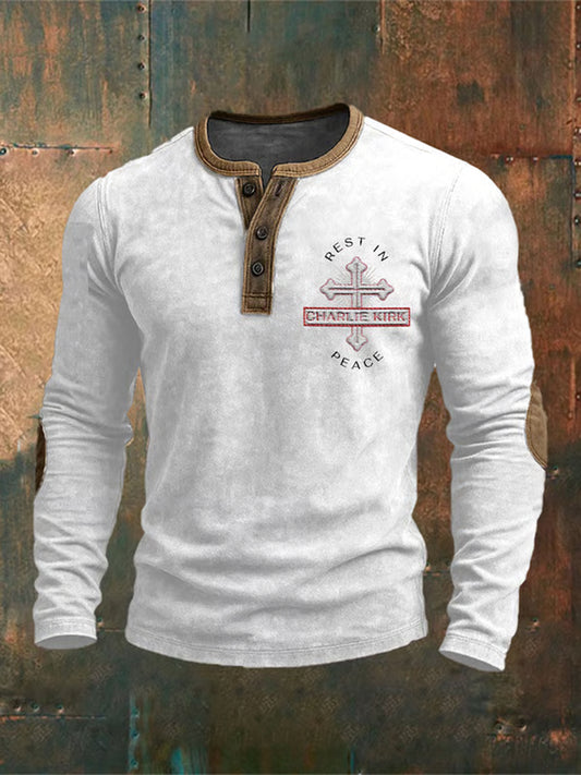 Férfi szabadság amerikai zászló nyomtatás alkalmi henley