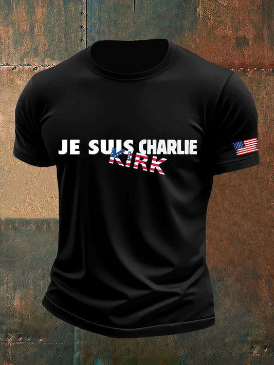 Férfi charlie kirk nyomtatott vintage divat laza rövid ujjú póló