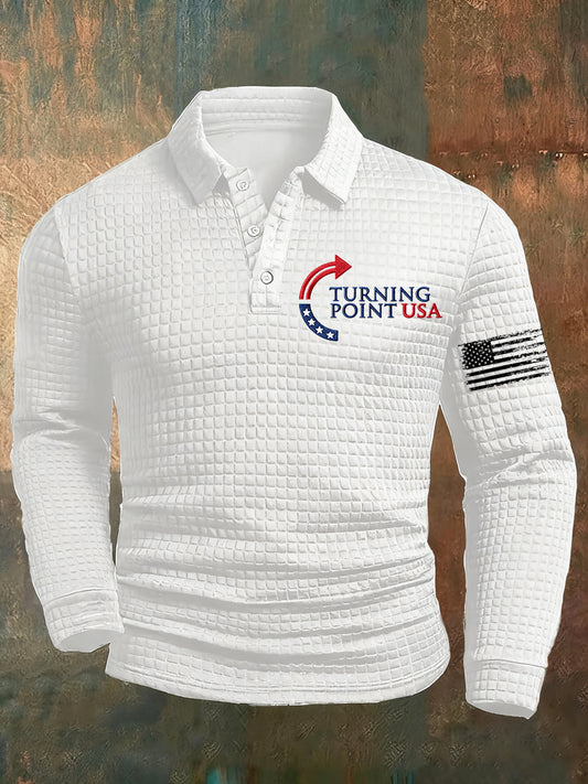 Férfi szabadság amerikai zászló nyomtatás alkalmi waffle polo ing