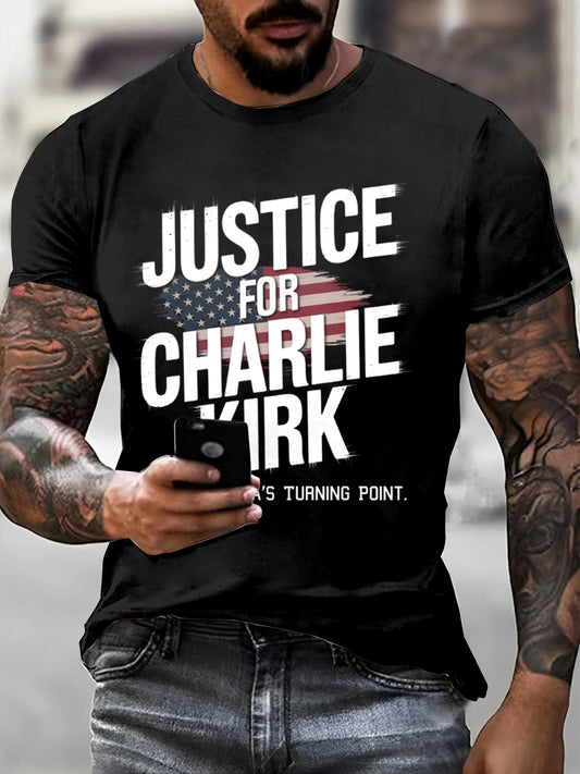 Férfi charlie kirk nyomtatott vintage divat laza rövid ujjú póló