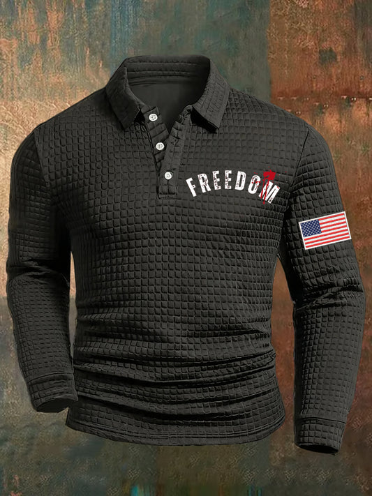 Férfi szabadság amerikai zászló nyomtatás alkalmi waffle polo ing