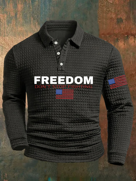 Férfi szabadság amerikai zászló nyomtatás alkalmi waffle polo ing