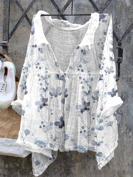 Női alkalmi v-nyak virágos művészet nyomtatás kényelmes ing ruha