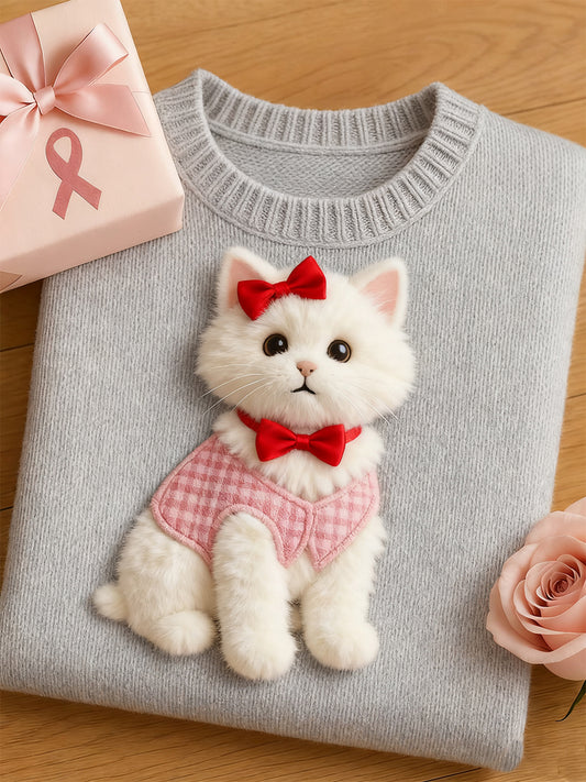 Női művészeti állat nyomtatás kényelem kötött rövid ujjú tetején