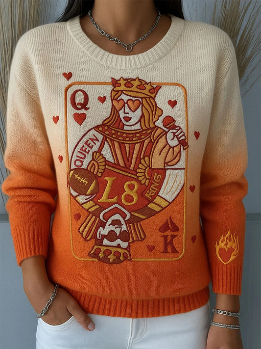 Női retro queen print kényelmes alkalmi pulóver