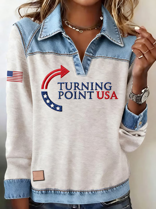 Női "szabadság nem szabad" amerikai zászló nyomtatás alkalmi hosszú ujjú top