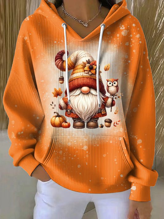 Női vintage hálaadás gnome alkalmi hoodie