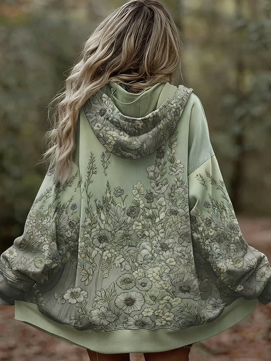 Női vintage virágos patchwork art nyomtatás kényelmes alkalmi hoodie