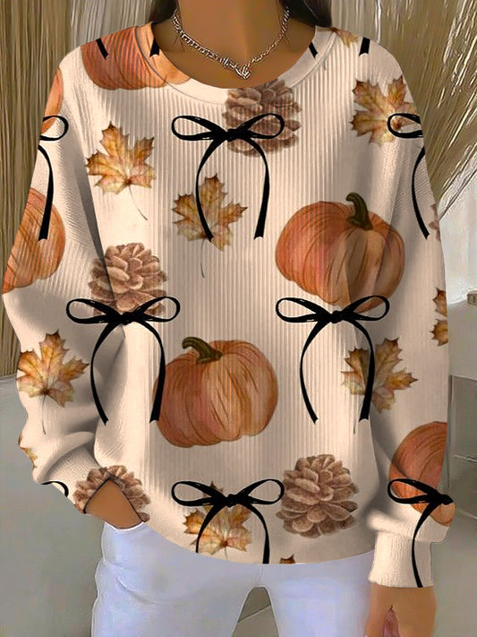 Női hálaadás tök juhar levél alkalmi crewneck pulóver