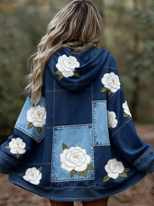 Női vintage virágos patchwork art nyomtatás kényelmes alkalmi hoodie