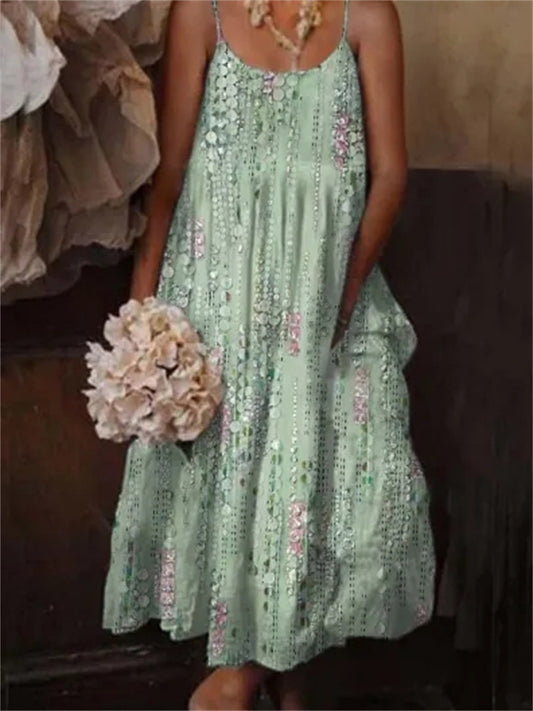 Női virágos művészet nyomtatás alkalmi heveder üdülőruha