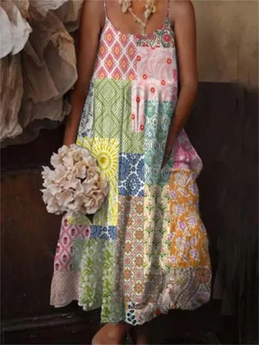 Női virágos művészet nyomtatás alkalmi heveder üdülőruha