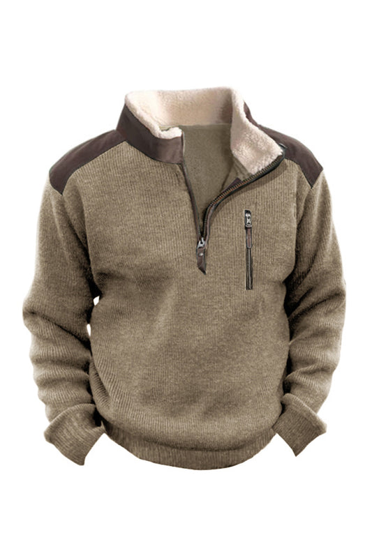 Férfi retro kültéri alkalmi zip pulóver