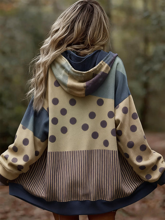 Női vintage virágos patchwork art nyomtatás kényelmes alkalmi hoodie