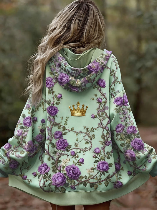 Női vintage virágos patchwork art nyomtatás kényelmes alkalmi hoodie