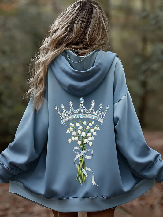 Női vintage virágos patchwork art nyomtatás kényelmes alkalmi hoodie