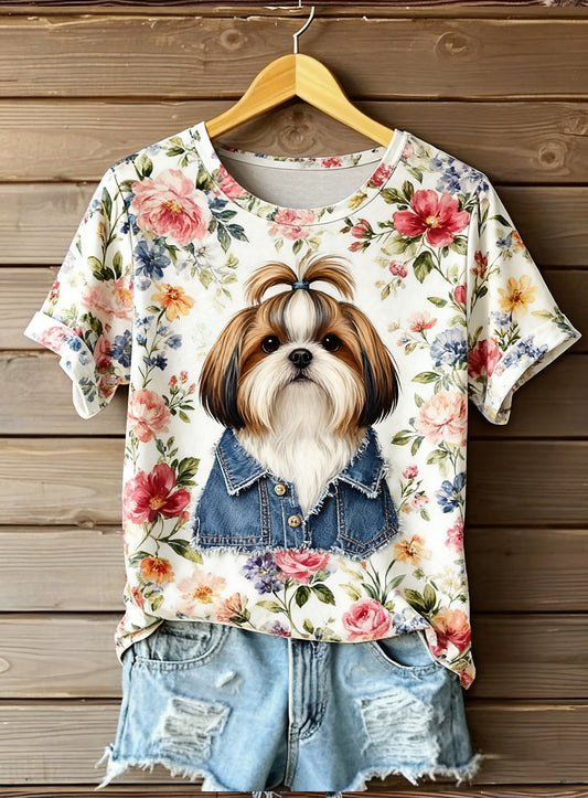 Női művészeti állat nyomtatás kényelem rövid ujjú tetején