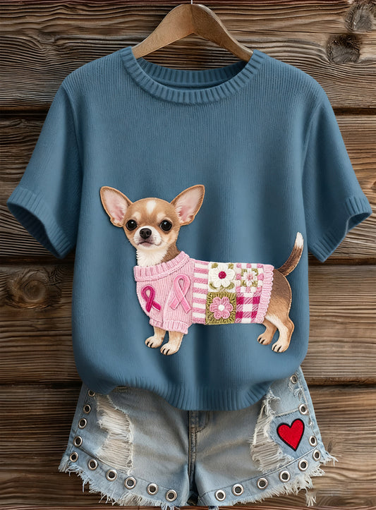 Női művészi állat nyomtatás kényelmes kötött rövid ujjú felső