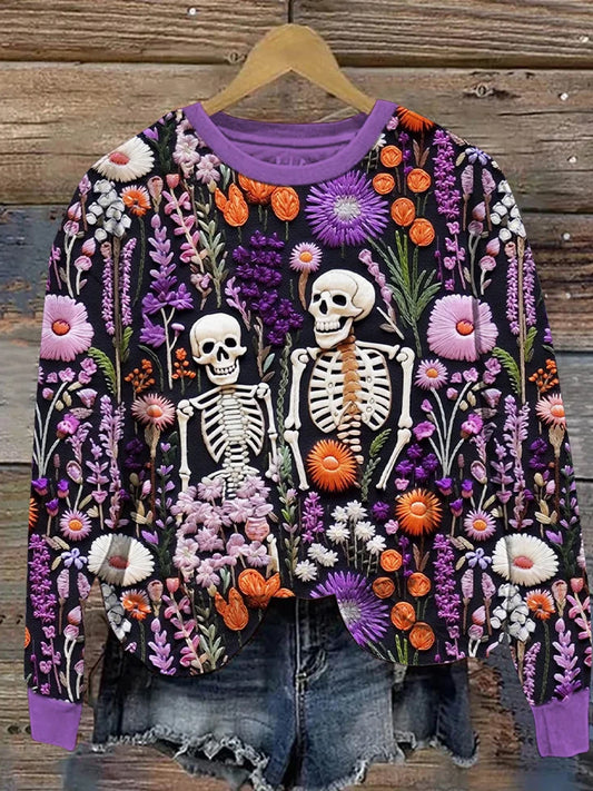 Vintage mexikói day of the dead art print alkalmi és kényelmes pulóver