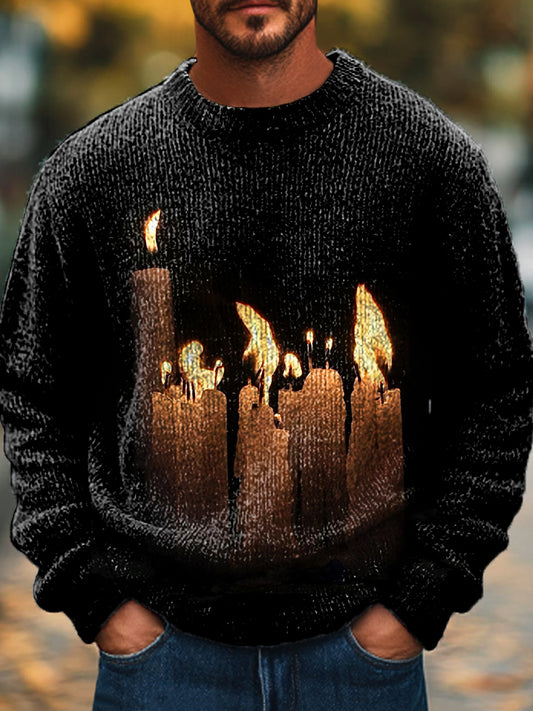 Férfi vintage gyertya-mosott crewneck pulóver