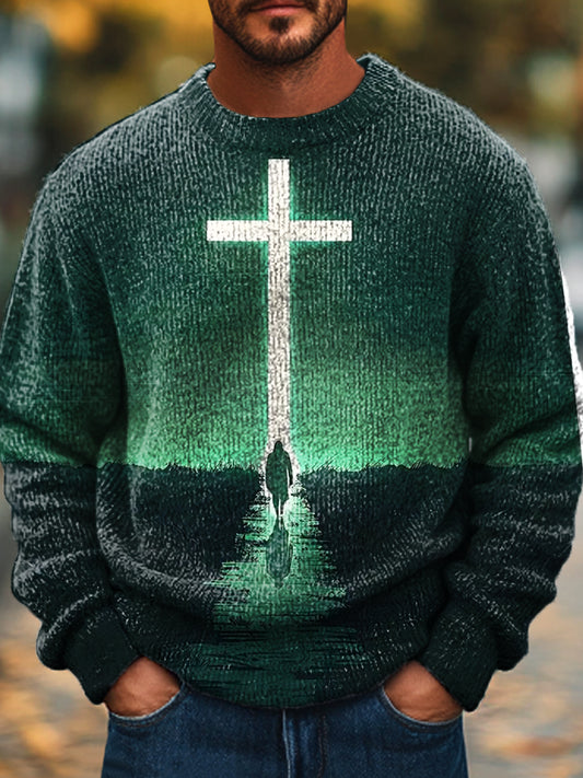 Férfi vintage kereszt alkalmi crewneck pulóver