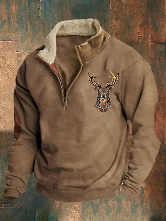 Férfi retro western nyomtatás alkalmi zip top
