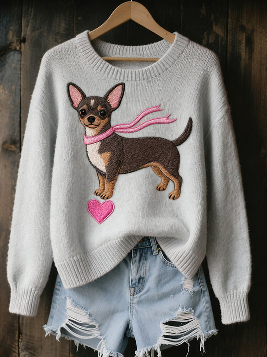 Női vintage art állat nyomtatás hangulatos kötött pulóver