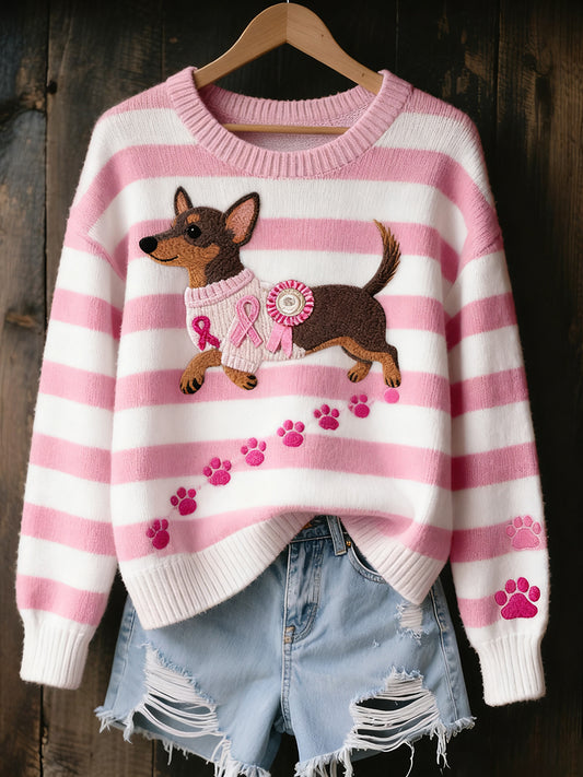 Női vintage art állat nyomtatás hangulatos kötött pulóver