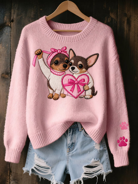 Női vintage art állat nyomtatás hangulatos kötött pulóver