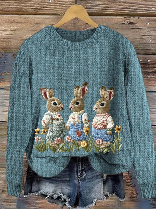 Női vintage állat nyomtatás kényelem alkalmi pulóver