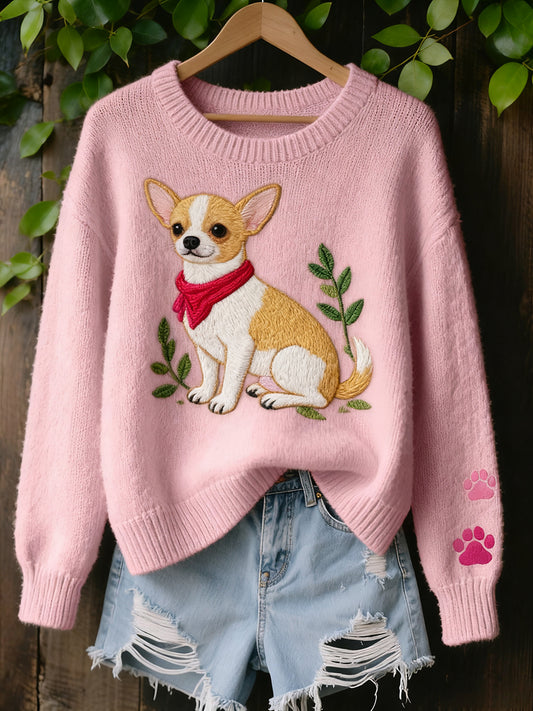 Női vintage art állat nyomtatás hangulatos kötött pulóver