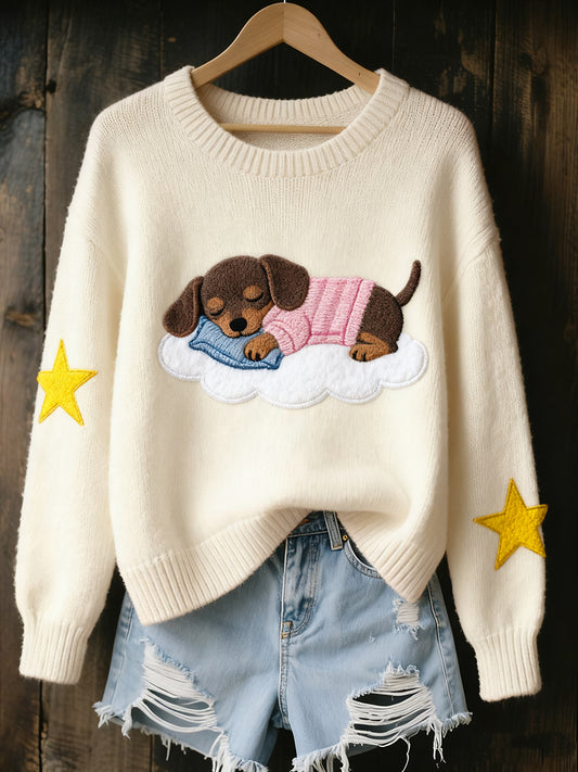 Női vintage art állat nyomtatás hangulatos kötött pulóver